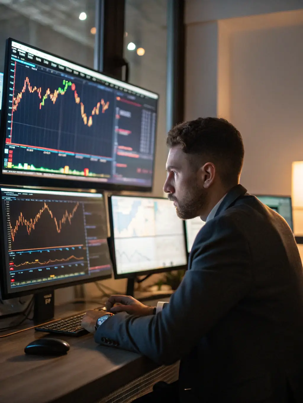 An image of a trader analyzing a complex chart on Trading Connect's platform, emphasizing the advanced mathematical tools available.